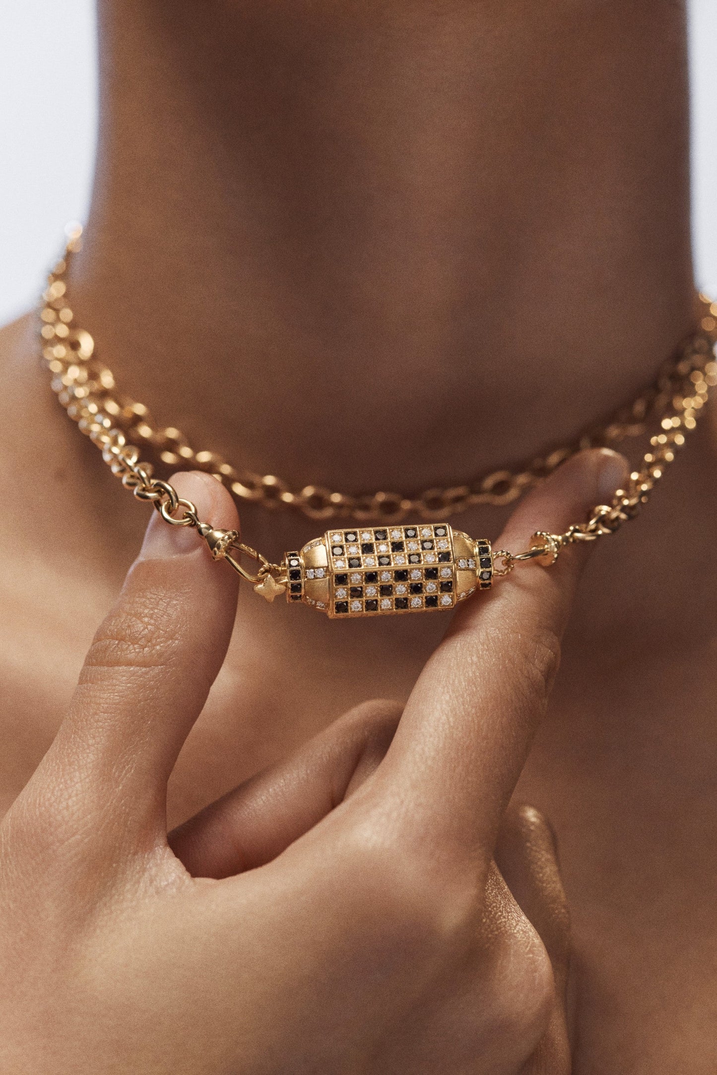 Marie Lichtenberg Staging Locket Check Black Diamond Locket on Rosa Classic Chain