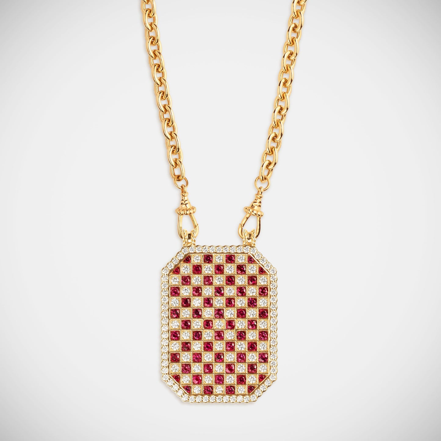 Marie Lichtenberg Staging Scapulaires Check Ruby Scapular on Rosa Classic Chain