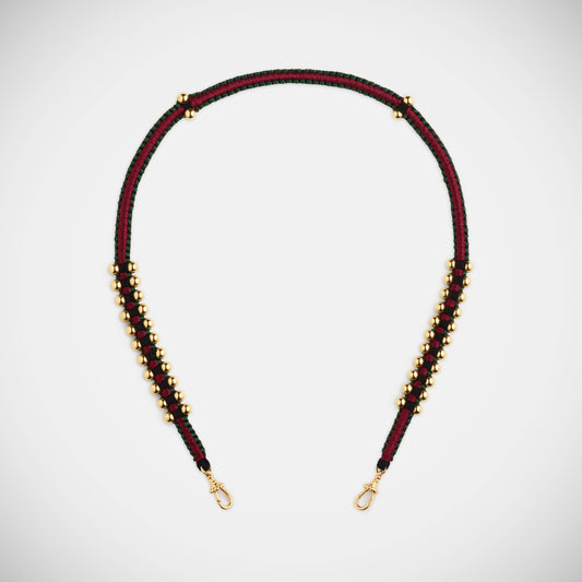 Marie Lichtenberg Staging Link Ica Polished Gold Beads Burgundy and Green 35cm