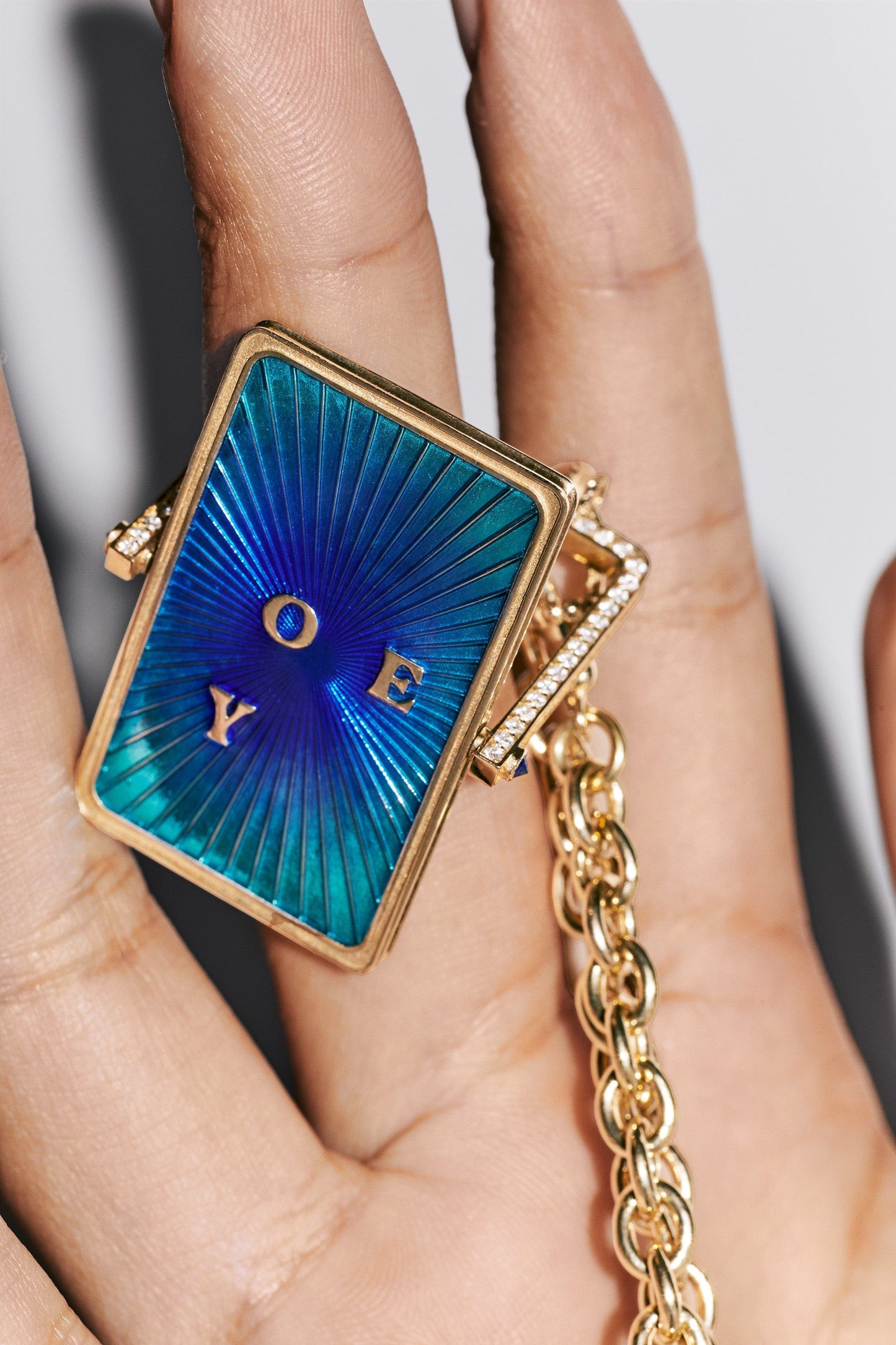 Marie Lichtenberg Staging Scapulaires Love You Spinning Scapular on Rosa Classic Chain