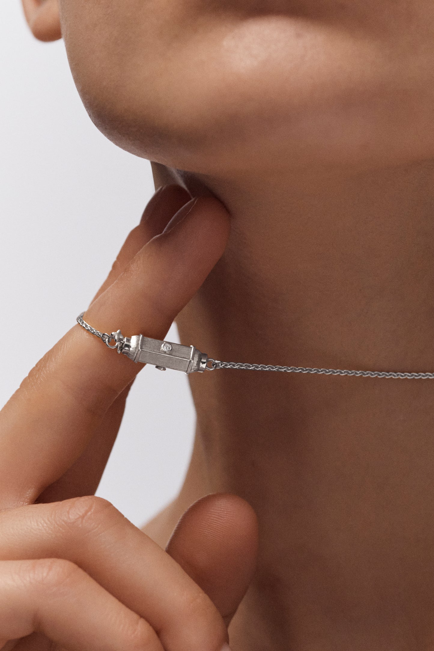 Marie Lichtenberg Staging Baby locket Micro coco diamonds white gold locket necklace