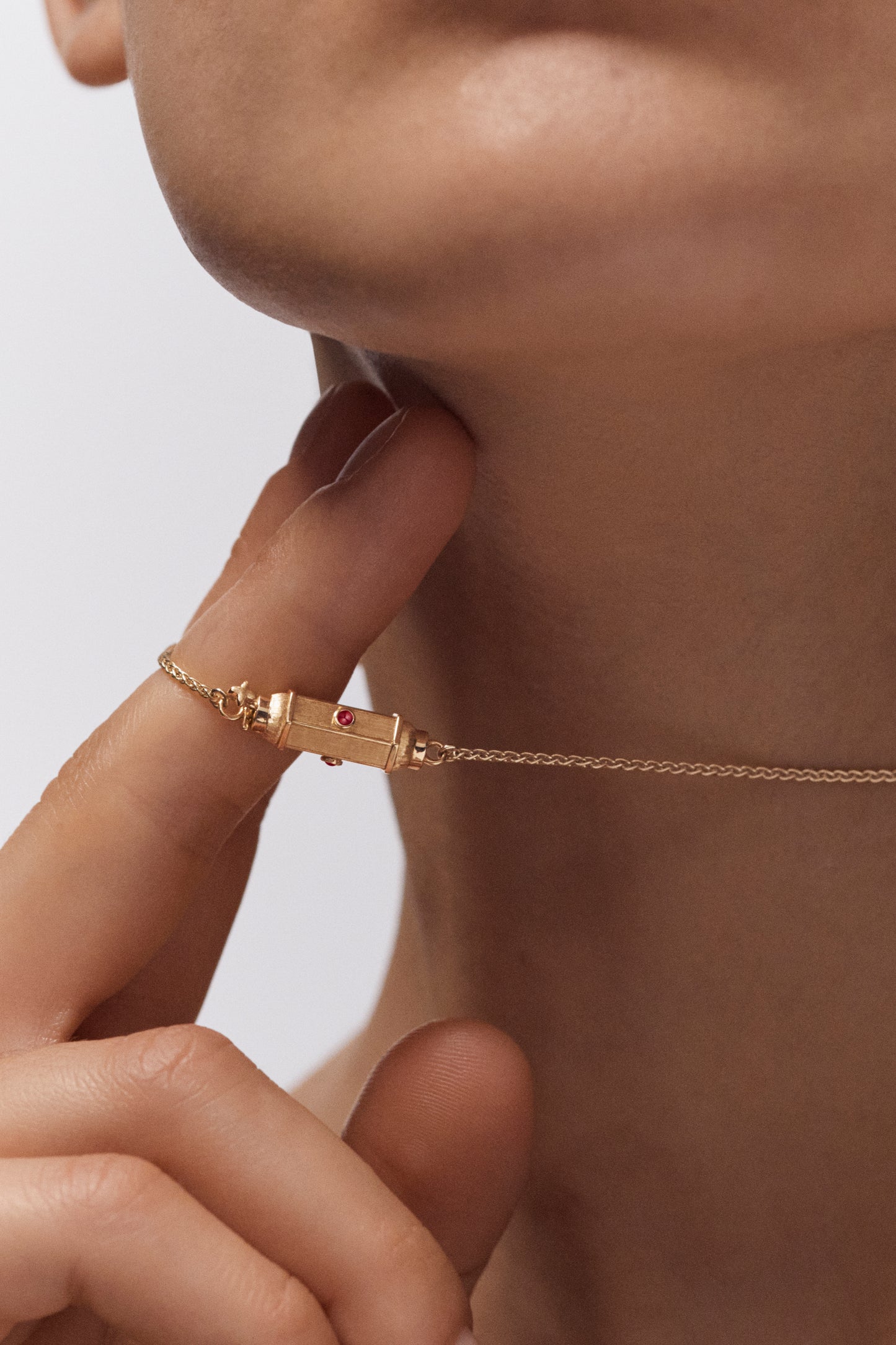 Marie Lichtenberg Staging Baby locket Micro coco ruby locket necklace