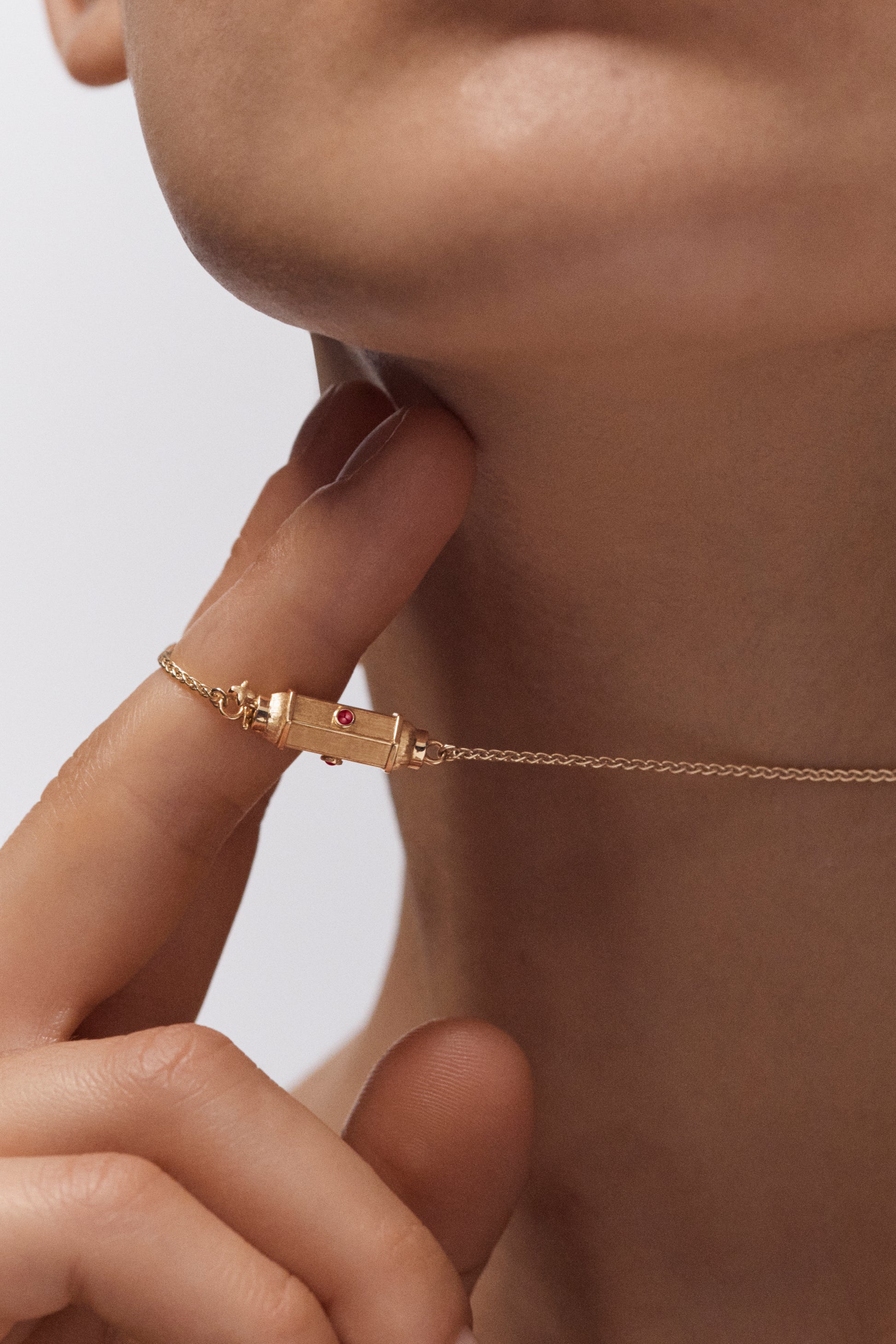 Marie Lichtenberg Staging Baby locket Micro coco ruby locket necklace